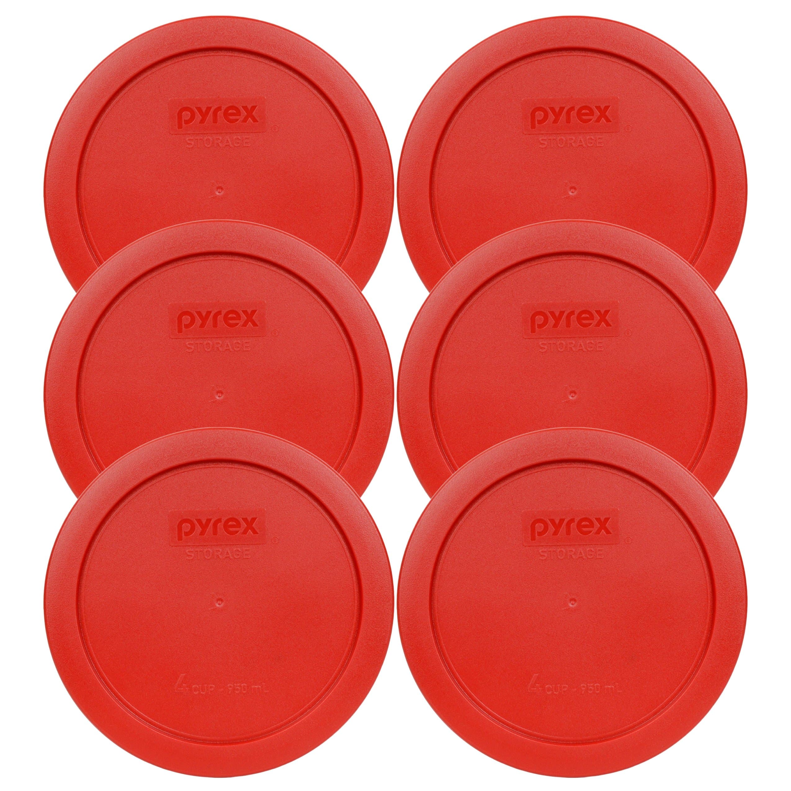 Pyrex 7201-PC (4-Cup) Poppy Red Food Storage Lid (6-Pack) - Made in USA