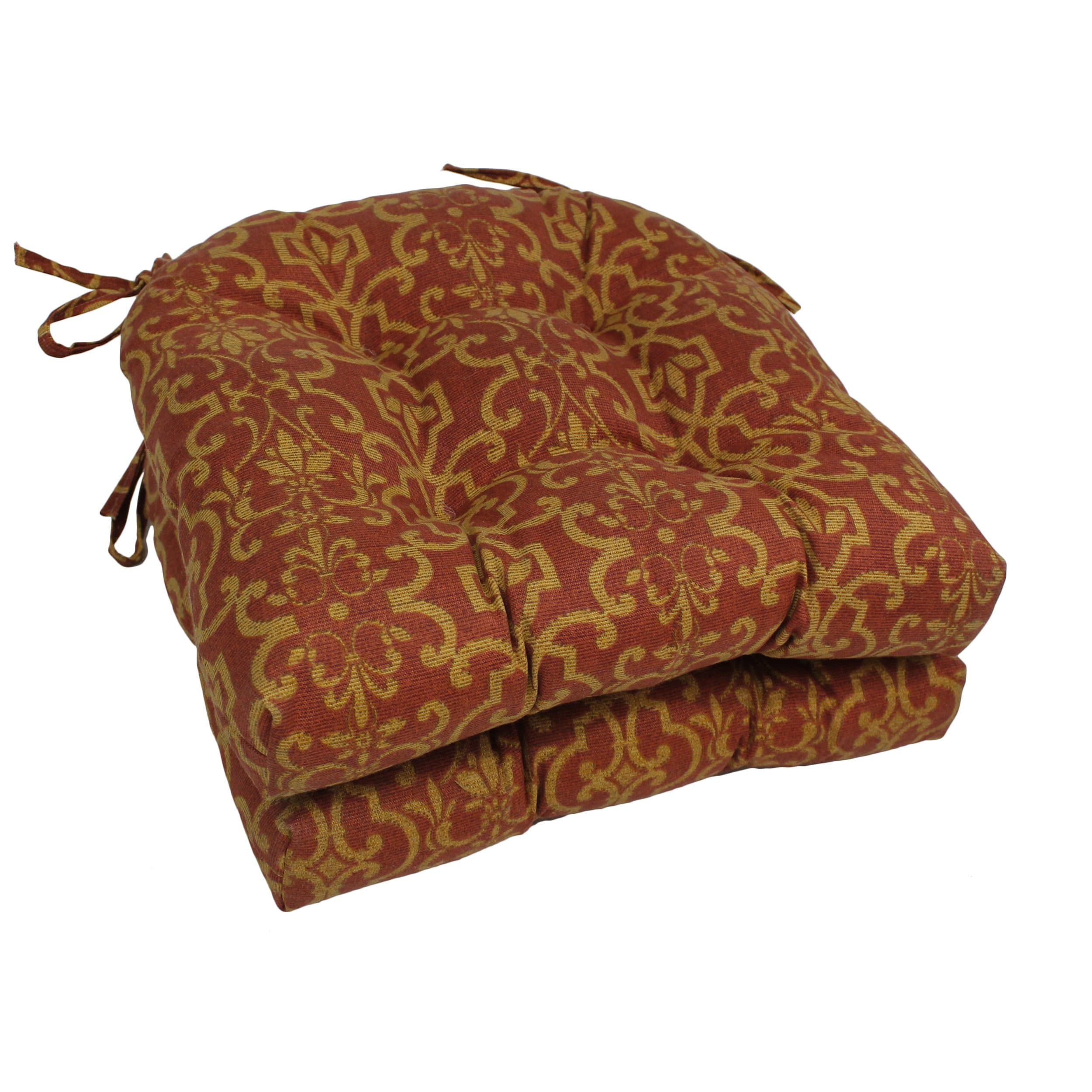 Blazing Needles Spun Polyester Patterned Outdoor U-Shaped Tufted Chair Cushions Set, Set of 2, 16", Vanya Paprika